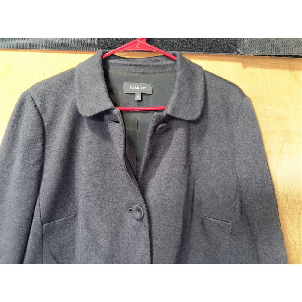 Talbotts Women's Short‎ Lined Big Button Scalloped Hem  Blazer Black 16